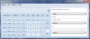 New Calculator with the Angle Conversion option open
