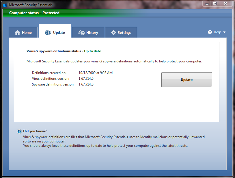 Microsoft Security Essentials - You can manually update, but the program defaults to automatically checking and installing updates.  This has changed recently, as I have not been asked in Windows Update to install updates anymore.  I usually get confirmation before allowing the updates to occur, but this is not something I would bicker about.