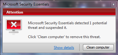 Microsoft Security Essentials - When MSE detects a problem, this notification appears in the lower right hand corner of the screen, just above the toolbar.  It will stay on top of all windows until you deal with the problem, or have the program set to auto-quarantine potential problems.