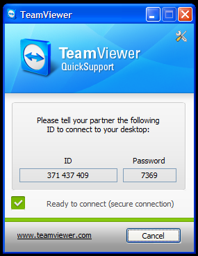 TeamViewer Quick Support screen on other computer