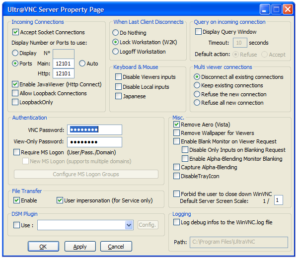 VNC Server Properties