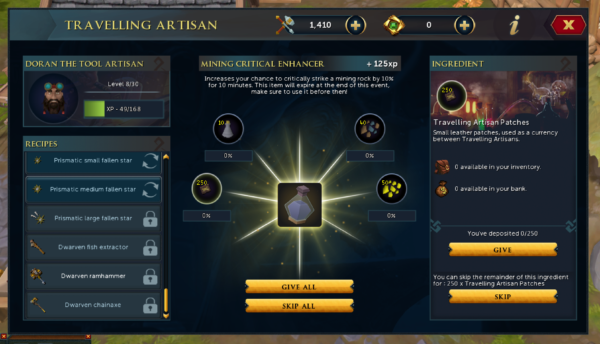 Mining Critical Chance Enhancer at Travelling Artisan Event